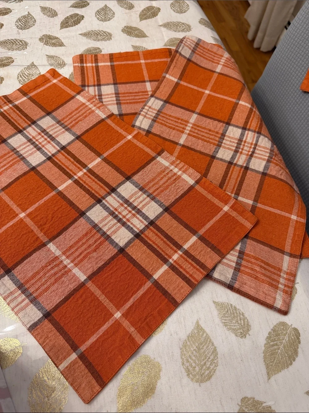 Orange Plaid Fall Cotton Placemats set of 8